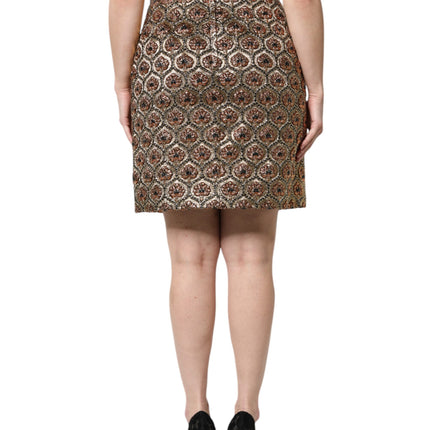 Dolce & Gabbana Brown Polyester Brocade A-line Mini Skirt