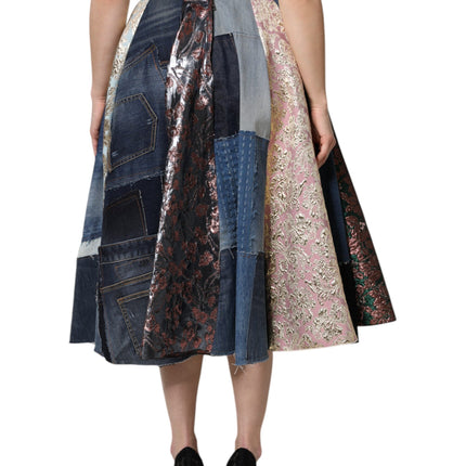 Dolce & Gabbana Multicolor Patchwork High Waisted Midi Skirt