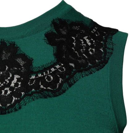 Dolce & Gabbana Green Wool Lace Detail Sleeveless Tank Top