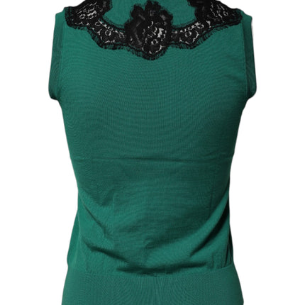 Dolce & Gabbana Green Wool Lace Detail Sleeveless Tank Top