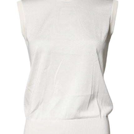 Dolce & Gabbana Cream Sleeveless Silk Round Neck Tank Top