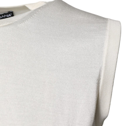 Dolce & Gabbana Cream Sleeveless Silk Round Neck Tank Top