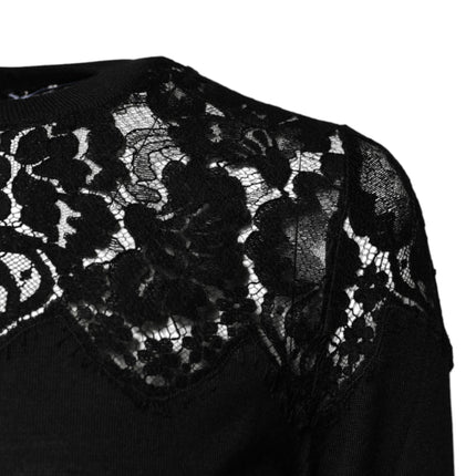 Dolce & Gabbana Black Floral Lace Long Sleeves Blouse Top