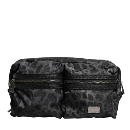 Dolce & Gabbana Black Gray Leopard DG Logo Belt Waist Fanny Pack Bag