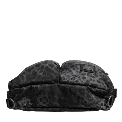Dolce & Gabbana Black Gray Leopard DG Logo Belt Waist Fanny Pack Bag