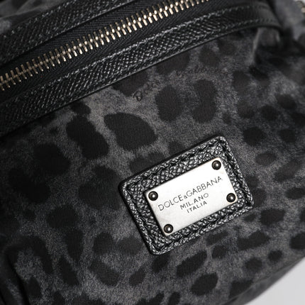 Dolce & Gabbana Black Gray Leopard DG Logo Belt Waist Fanny Pack Bag