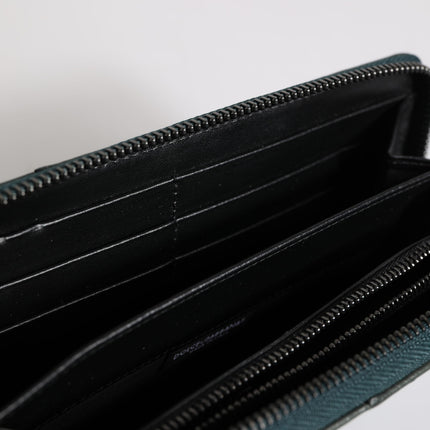 Dolce & Gabbana Green Ostrich Logo Plaque Zip Around Continental Wallet