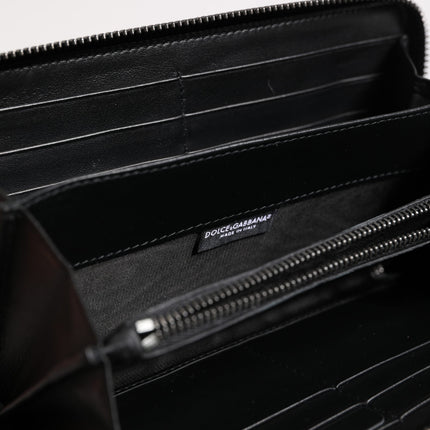Dolce & Gabbana Black Blue Exotic Leather Embossed Continental Wallet