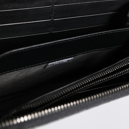 Dolce & Gabbana Black Blue Exotic Leather Embossed Continental Wallet