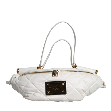 Dolce & Gabbana White Quilted Logo Plaque Belt Waist Fanny Pack Bag
