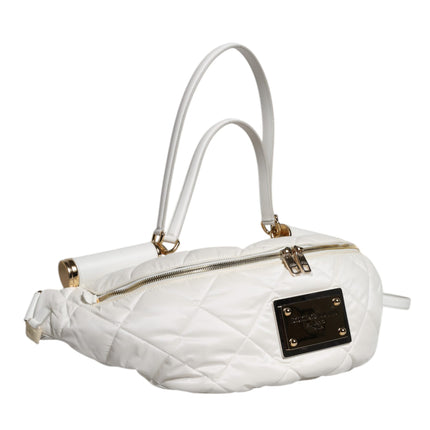 Dolce & Gabbana White Quilted Logo Plaque Belt Waist Fanny Pack Bag
