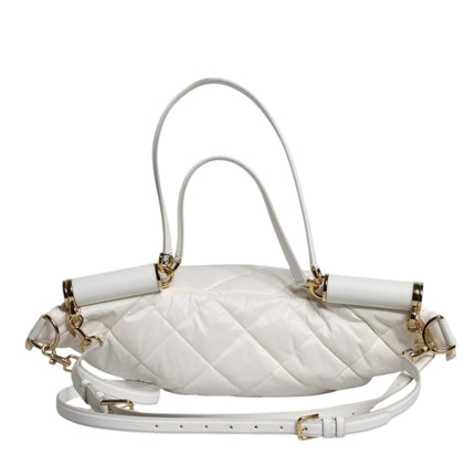 Dolce & Gabbana White Quilted Logo Plaque Belt Waist Fanny Pack Bag