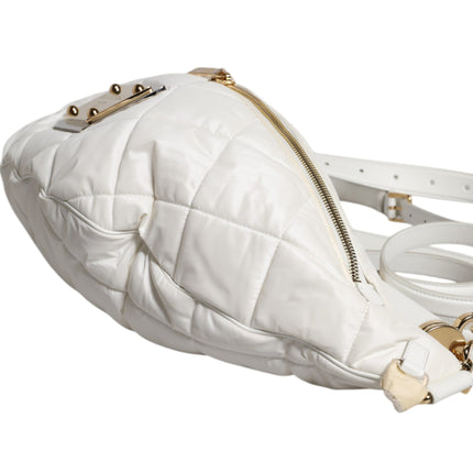 Dolce & Gabbana White Quilted Logo Plaque Belt Waist Fanny Pack Bag