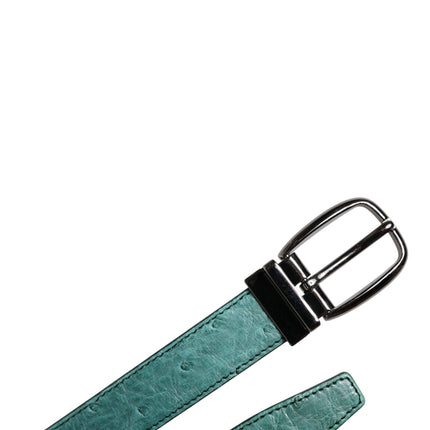 Dolce & Gabbana Green Ostrich Leather Silver Metal Buckle Belt