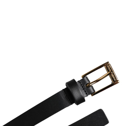 Dolce & Gabbana Black Calf Leather Gold Metal Buckle Belt