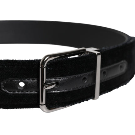 Dolce & Gabbana Black Cotton Silver Tone Metal Buckle Belt