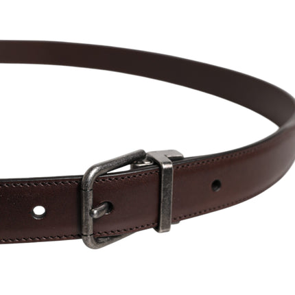Dolce & Gabbana Brown Leather Silver Metal Buckle Belt