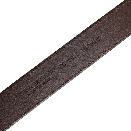 Dolce & Gabbana Brown Leather Silver Metal Buckle Belt