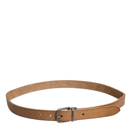 Dolce & Gabbana Brown Leather Silver Tone Metal Buckle Belt