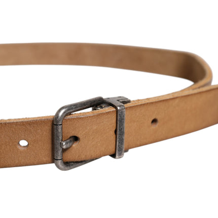 Dolce & Gabbana Brown Leather Silver Tone Metal Buckle Belt