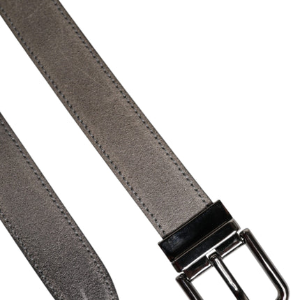 Dolce & Gabbana Gray Leather Silver Tone Metal Buckle Belt