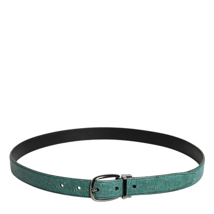 Dolce & Gabbana Green Leather Silver Tone Metal Buckle Belt