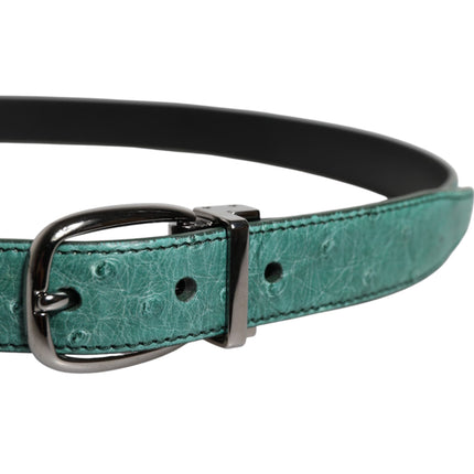 Dolce & Gabbana Green Leather Silver Tone Metal Buckle Belt