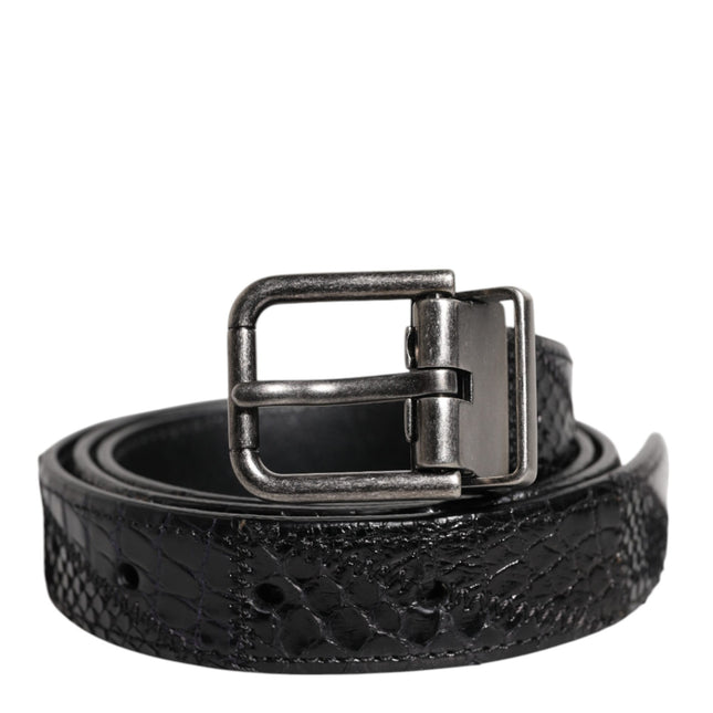 Dolce & Gabbana Black Exotic Leather Metal Logo Buckle Belt