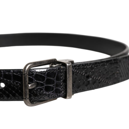 Dolce & Gabbana Black Exotic Leather Metal Logo Buckle Belt