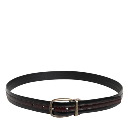Dolce & Gabbana Black Burgundy Calfskin Metal Logo Buckle Belt