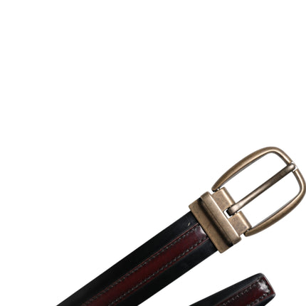 Dolce & Gabbana Black Burgundy Calfskin Metal Logo Buckle Belt