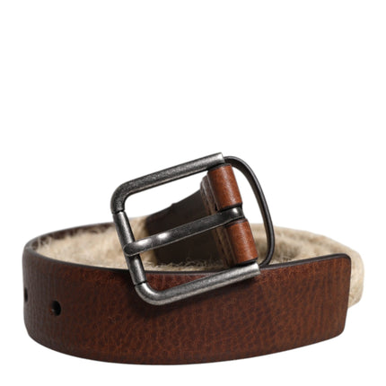 Dolce & Gabbana Brown Jute Leather Woven Metal Buckle Belt