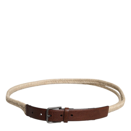 Dolce & Gabbana Brown Jute Leather Woven Metal Buckle Belt