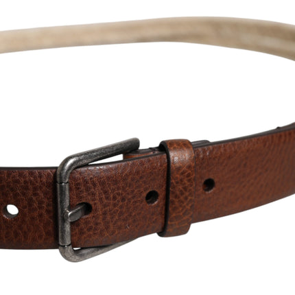 Dolce & Gabbana Brown Jute Leather Woven Metal Buckle Belt