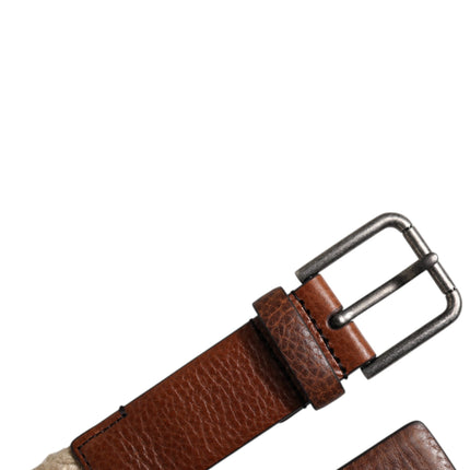 Dolce & Gabbana Brown Jute Leather Woven Metal Buckle Belt