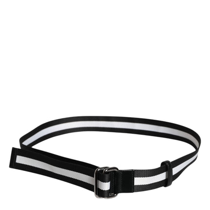 Dolce & Gabbana Black Yellow Logo Striped Metal Buckle Belt