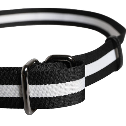 Dolce & Gabbana Black Yellow Logo Striped Metal Buckle Belt