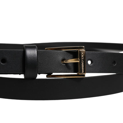 Dolce & Gabbana Black Calfskin Classic Metal Logo Buckle Belt