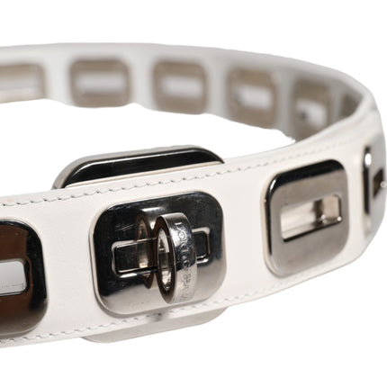 Dolce & Gabbana White Leather Gold Tone Rotating Buckle Belt