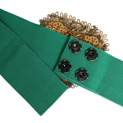 Dolce & Gabbana Green Stretch Wide Waist Heart Embellished Belt