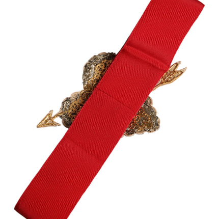 Dolce & Gabbana Red Stretch Wide Waist Heart Embellished Belt