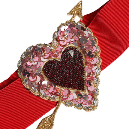 Dolce & Gabbana Red Stretch Wide Waist Heart Embellished Belt