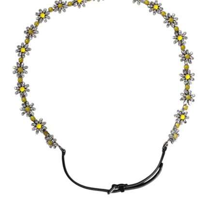 Dolce & Gabbana Black Leather Daisy Crystal Embellish Waist Belt