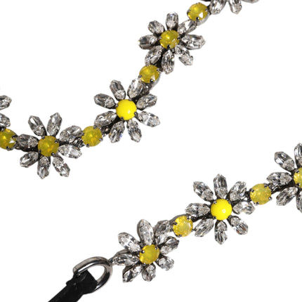 Dolce & Gabbana Black Leather Daisy Crystal Embellish Waist Belt