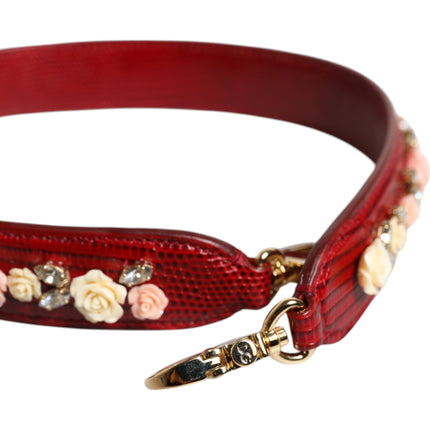Dolce & Gabbana Red Leather Floral Embellish Bag Shoulder Strap