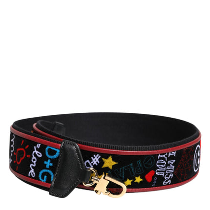Dolce & Gabbana Black Cotton Printed Bag Shoulder Strap