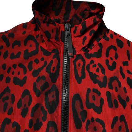 Dolce & Gabbana Red Leopard Nylon Bomber Full Zip Jacket