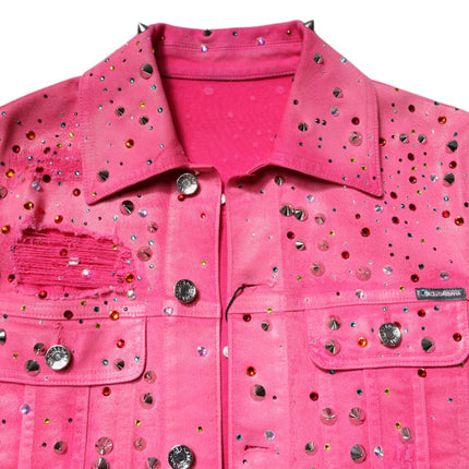 Dolce & Gabbana Pink Crystal Embellished Cotton Denim Jacket