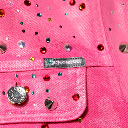 Dolce & Gabbana Pink Crystal Embellished Cotton Denim Jacket