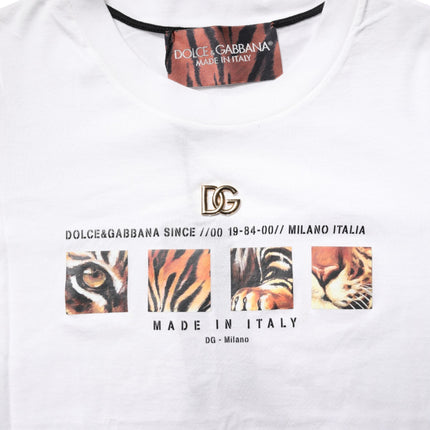 Dolce & Gabbana White Cotton Graphic Print Crew Neck T-shirt